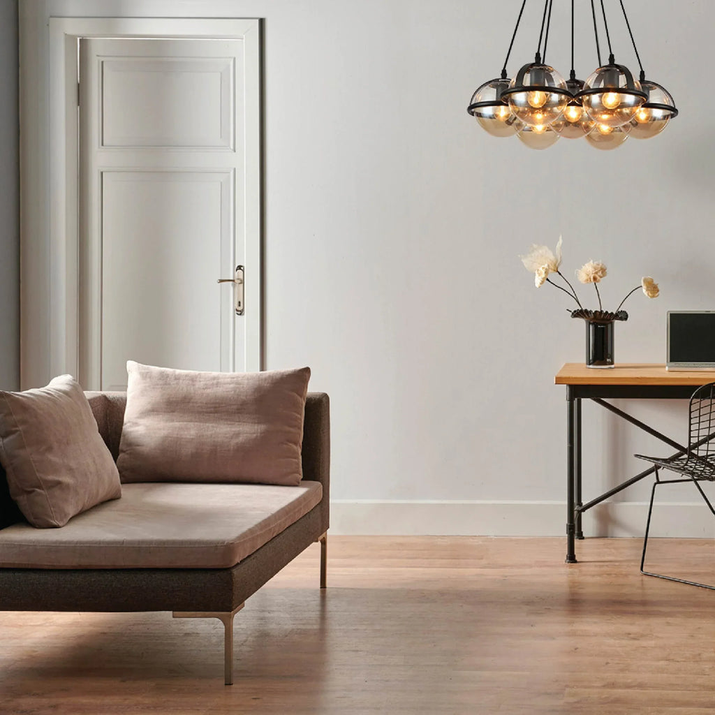 7 Amber Globe Daisy Ceiling Light product photograph showing design detail and finish