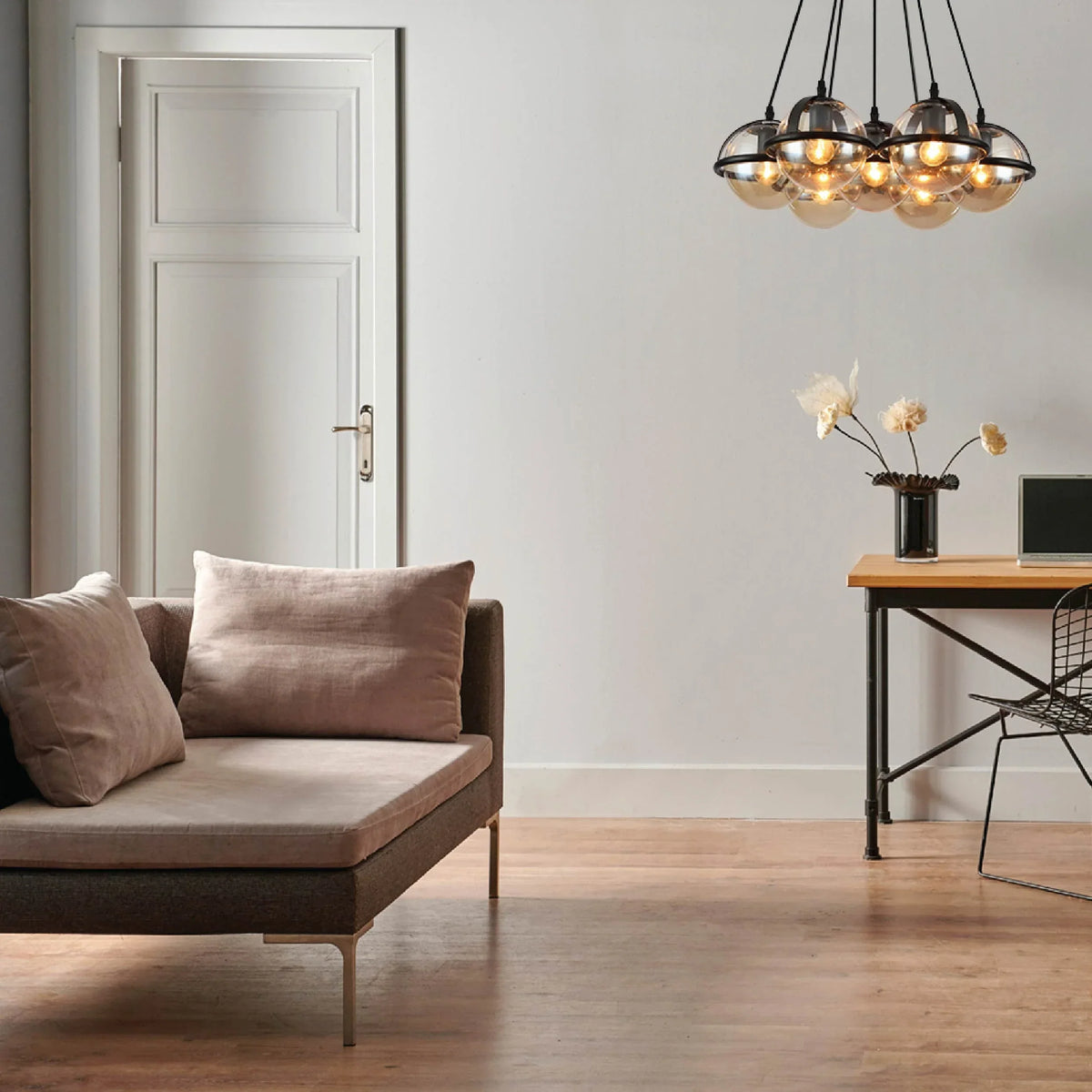 7 Amber Globe Daisy Ceiling Light product photograph showing design detail and finish