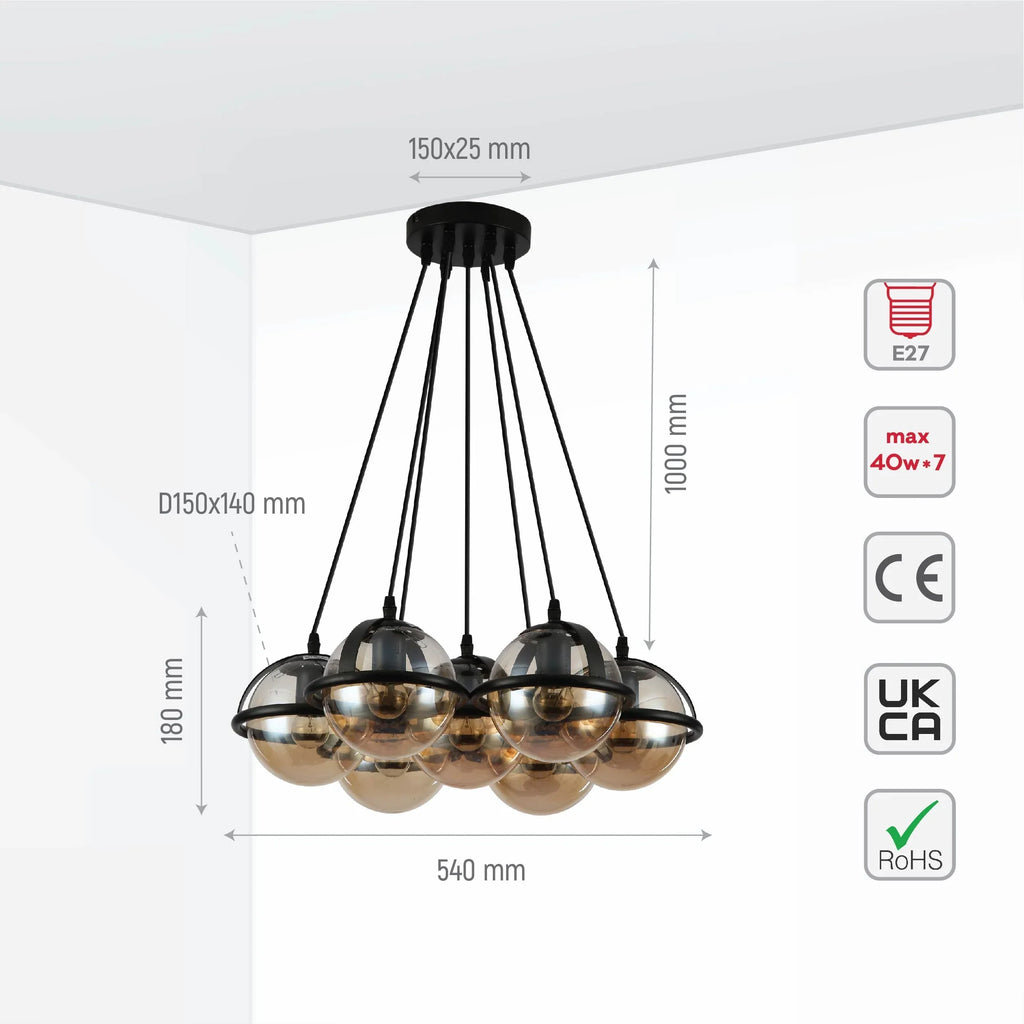 7 Amber Globe Daisy Ceiling Light product photograph showing design detail and finish