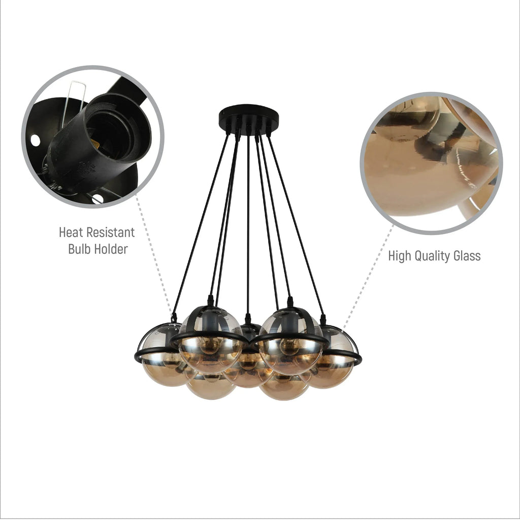 7 Amber Globe Daisy Ceiling Light product photograph showing design detail and finish