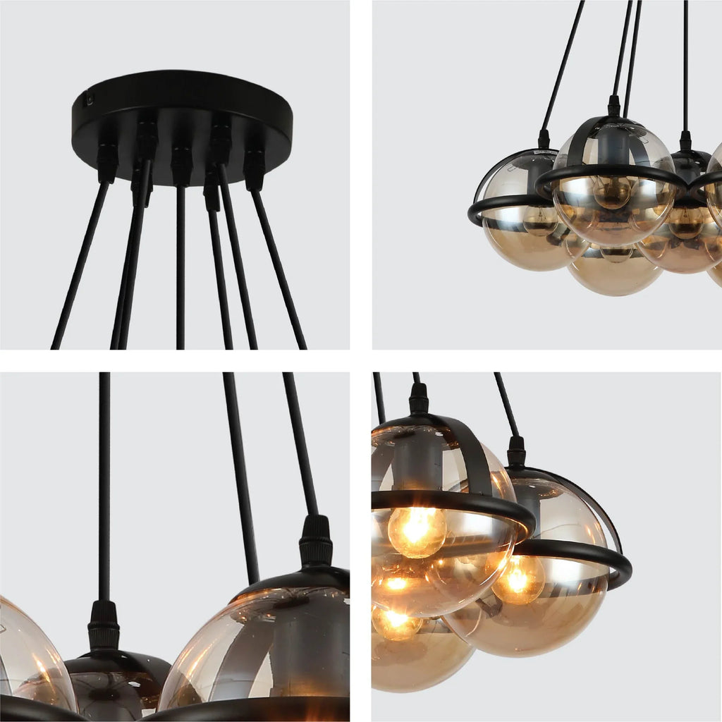 7 Amber Globe Daisy Ceiling Light product photograph showing design detail and finish
